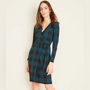 Ann Taylor Plaid Matte Jersey Wrap Dress
